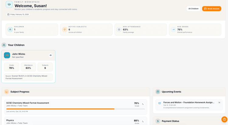 Parent portal dashboard view